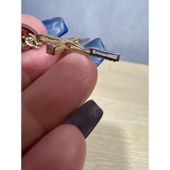 Vintage 925 Italy Gold Tone Rhinestone Cross Pendant Necklace - Picture 6 of 10